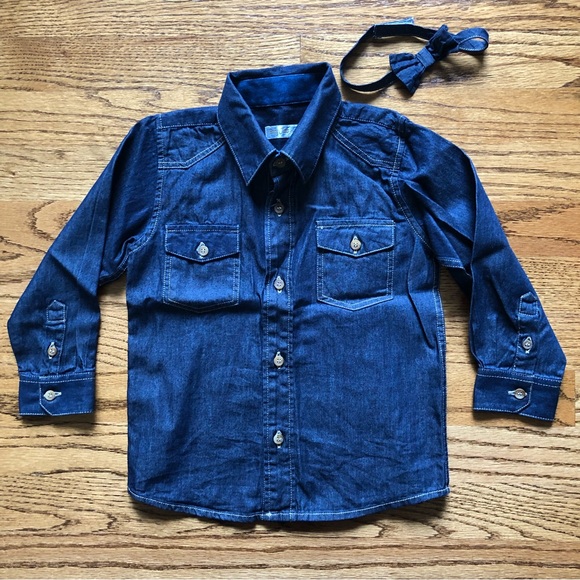 Boys Dark Chambray Shirt & Bowtie NWOT - Picture 6 of 6
